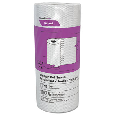 Cascades PRO Select® Perforated Kitchen Roll Towels, 2-Ply, 8 x 11, White, 70/Roll, 30 Rolls/Carton Perforated Paper Towel Rolls - Office Ready
