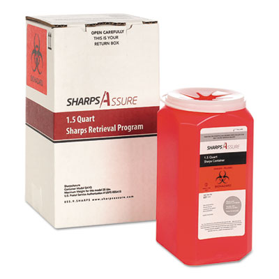 Sharps Assure Sharps Retrieval Program Containers, 1.5 qt, Plastic, Red Sharps Containers - Office Ready