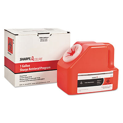 Sharps Assure Sharps Retrieval Program Containers, 1 gal, Cardboard/Plastic, Red Sharps Containers - Office Ready