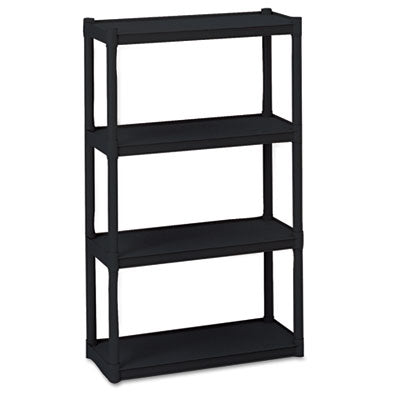 Iceberg Rough n Ready® Open Storage System, Four-Shelf, Injection-Molded Polypropylene, 32w x 13d x 54h, Black Multiuse Shelving, Open - Office Ready
