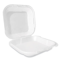 Plastifar Foam Hinged Lid Containers, Secure Two Tab Latch, Poly Bag, 9 x 9 x 3, White, 100/Bag, 2 Bags/Carton