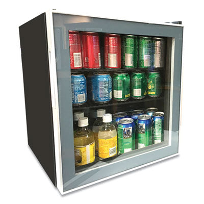 Avanti 1.6 Cu. Ft. Refrigerator/Beverage Cooler, 18.25 x 17.25 x 20, Black/Platinum Trim Glass Door Cube Refrigerators - Office Ready