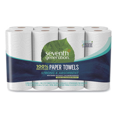 Seventh Generation® 100% Recycled Paper Kitchen Towel Rolls, 2-Ply, 11 x 5.4, 156 Sheets/Roll, 8 Rolls/Pack Perforated Paper Towel Rolls - Office Ready