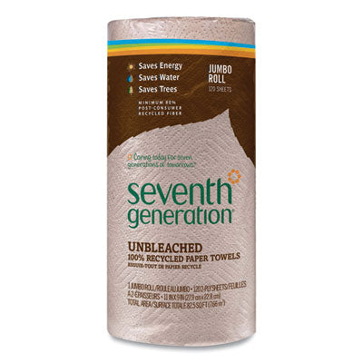 Seventh Generation® Natural Unbleached 100% Recycled Paper Kitchen Towel Rolls, 2-Ply, Individually Wrapped, 11 x 9, 120/Roll, 30 Rolls/Carton Perforated Paper Towel Rolls - Office Ready