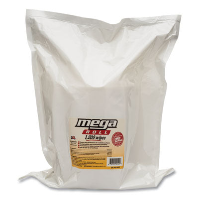 2XL Gym Wipes Mega Roll, 8 x 8, Unscented, White, 1,200/Roll, 2 Rolls/Carton Disposable Dry Wipes - Office Ready