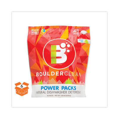 Boulder Clean Dishwasher Detergent Power Packs, Citrus Zest, 48 Tab Pouch, 6/Carton Automatic Dishwasher Detergents - Office Ready