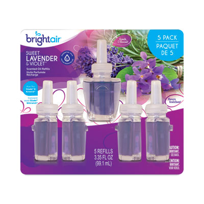 BRIGHT Air® Electric Scented Oil Air Freshener Refills, Sweet Lavender and Violet, 0.67 oz Bottle, 5/Pack Scented Oils - Office Ready