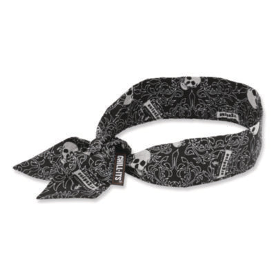 ergodyne® Chill-Its 6700 Cooling Bandana Polymer Tie Headband, One Size Fits Most, Skulls Bandanas - Office Ready