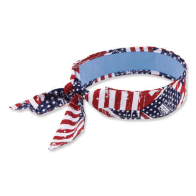 ergodyne® Chill-Its 6700CT Cooling Bandana PVA Tie Headband, One Size Fits Most, Stars and Stripes Bandanas - Office Ready