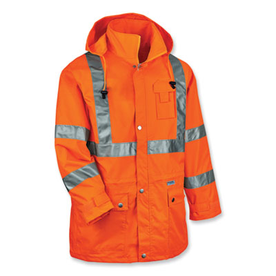 ergodyne® GloWear 8365 Class 3 Hi-Vis Rain Jacket, Polyester, X-Large, Orange Rain Gear - Office Ready
