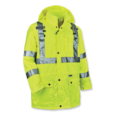 ergodyne® GloWear 8365 Class 3 Hi-Vis Rain Jacket, Polyester, X-Large, Lime Rain Gear - Office Ready