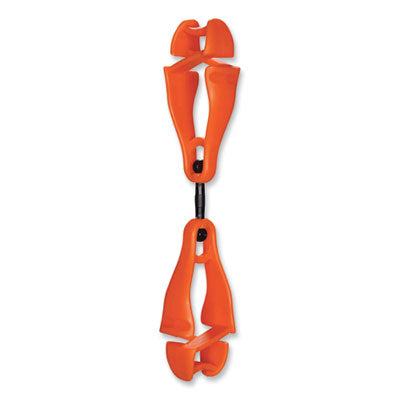 ergodyne® Squids® 3420 Dual Clip Swivel Glove Clip Holder, 1 x 0.6 x 5.5, Acetal Copolymer, Orange, 100/Pack Glove Grabbers - Office Ready