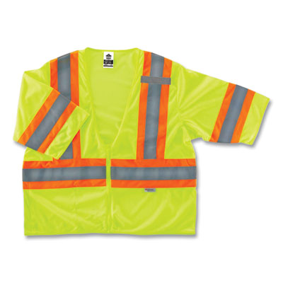 ergodyne® GloWear 8330Z Class 3 Two-Tone Zipper Vest, Polyester, Largel/X-Large, Lime Safety Vests - Office Ready