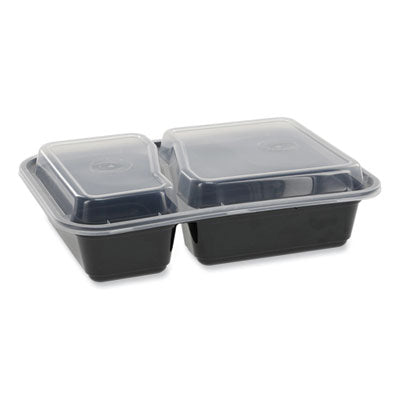 Pactiv Evergreen Newspring® VERSAtainer® Microwavable Containers, Rectangular, 2 Compartments, 30 oz, Black/Clear, Plastic, 150/Carton Takeout Food Containers - Office Ready