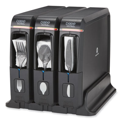 Dixie® SmartStock® Wrapped Cutlery Dispenser, Forks/Knives/Spoons, 12.44 x 11.17 x 10.5, Black Tower Utensil Dispensers - Office Ready