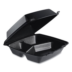 Dart® Insulated Foam Hinged Lid Containers, 3 Compartments, 7.96 x 3.2 x 8.36, Black, 200/Carton