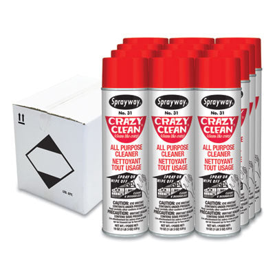 Sprayway® Crazy Clean All Purpose Cleaner, Floral Scent, 19 oz Aerosol Spray, Dozen Multipurpose Cleaners - Office Ready