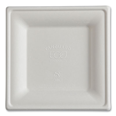 Eco-Products® Vanguard Renewable and Compostable Sugarcane Plates, 6 x 6, White, 500/Carton Plates - Office Ready