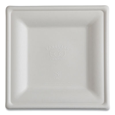 Eco-Products® Vanguard Renewable and Compostable Sugarcane Plates, 10 x 10, White, 250/Carton Plates - Office Ready