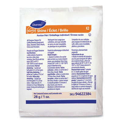 Diversey™ Suma Shine Portion Pak, Powder, 100 per carton Disinfectants/Cleaners - Office Ready