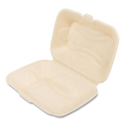 Boardwalk® Bagasse PFAS-Free Food Containers, Hoagie/Hinged Lid, 6 x 3 x 9, Tan, Sugarcane, 250/Carton Takeout Food Containers - Office Ready