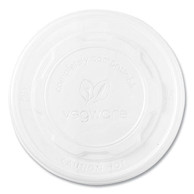 Vegware™ 115-Series Flat Hot Lids, Compostable, For Use With 115-Series Soup Containers, White, Plastic, 500/Carton Takeout Food Containers - Office Ready