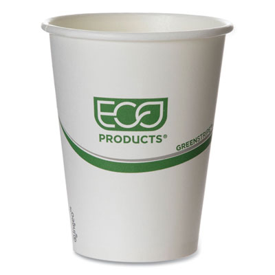Eco-Products® GreenStripe Hot Cups, 12 oz, Paper, White/Green, 50/Pack, 20 Packs/Carton Hot Drink Cups - Office Ready