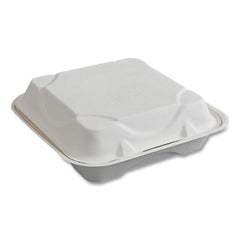 Eco-Products® Vanguard Renewable and Compostable Sugarcane Clamshells, 9 x 9 x 3, White, 200/Carton