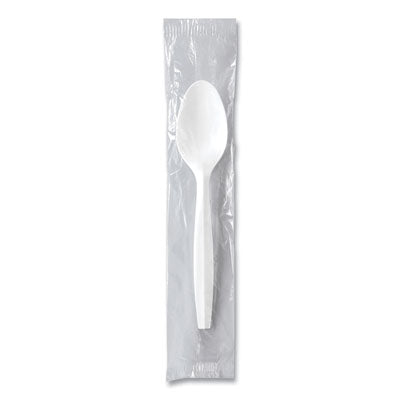 SOLO® Regal™ Mediumweight Cutlery, Individually Wrapped, Spoon, Plastic, White, 1,000/Carton Disposable Teaspoons - Office Ready
