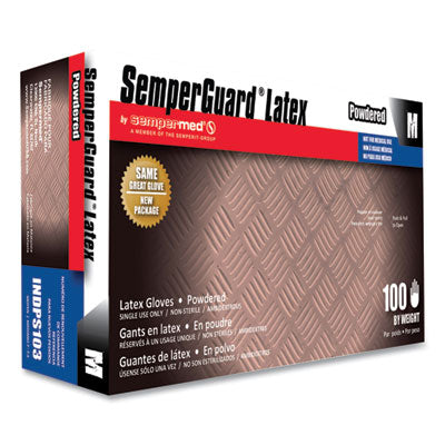 SemperGuard® Latex Gloves, Cream, Medium, 100/Box, 10 Boxes/Carton Disposable Work Gloves, Latex - Office Ready