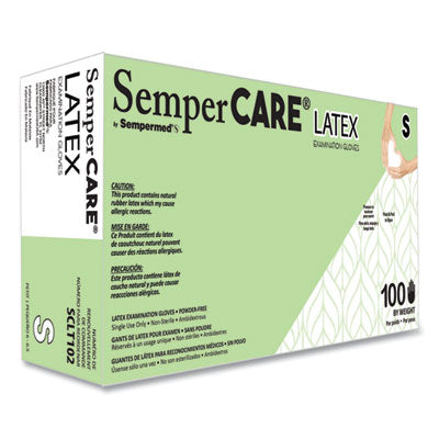SemperCare® Latex Examination Gloves, Cream, Small, 100/Box Exam Gloves, Latex - Office Ready