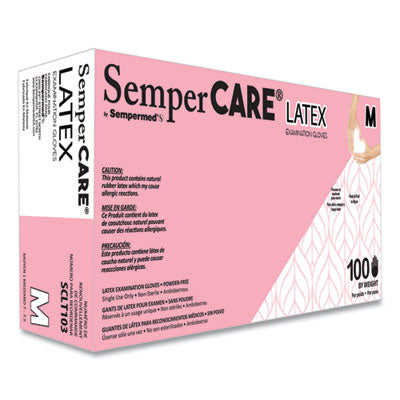 SemperCare® Latex Examination Gloves, Cream, Medium, 100/Box Exam Gloves, Latex - Office Ready