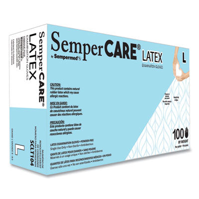 SemperCare® Latex Examination Gloves, Powder-Free, Large, Cream, 5 mil, 100/Box, 10 Boxes/Carton Exam Gloves, Latex - Office Ready