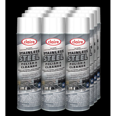 Claire® Stainless Steel Polish & Cleaner, Lemon Scent, 15 oz Aerosol Spray Metal Cleaners/Polishes - Office Ready