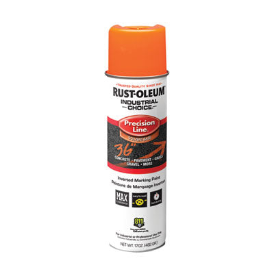 Rust-Oleum® Industrial Choice M1600 System Solvent-Based Precision Line Marking Paint, Flat Fluorescent Orange, 17 oz Aerosol Can, 12/CT Marking Paints - Office Ready