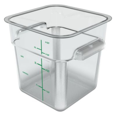 Carlisle Squares Polycarbonate Food Storage Container, 4 qt, 7.13 x 7.13 x 7.29, Clear, Plastic Storage Food Containers - Office Ready
