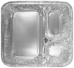 HFA® Three-Compartment Oblong Food Container, 24 oz, 6.38 x 1.47 x 8, Silver, Aluminum, 500/Carton