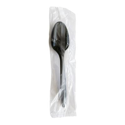 Boardwalk® Mediumweight Polypropylene Cutlery, Individually Wrapped, Spoon, Plastic, Black, 1,000/Carton Disposable Teaspoons - Office Ready