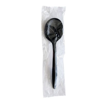 Boardwalk® Mediumweight Wrapped Polypropylene Cutlery, Soup Spoon, Plastic, Black, 1,000/Carton Disposable Soup Spoons - Office Ready