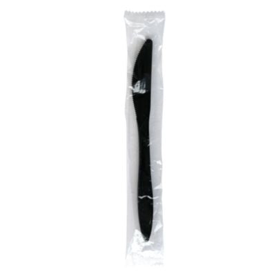 Boardwalk® Mediumweight Wrapped Polypropylene Cutlery, Knife, Plastic, Black, 1,000/Carton Disposable Knives - Office Ready
