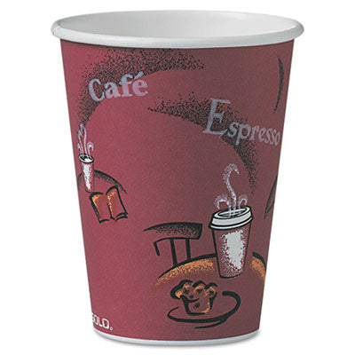 Dart® Solo® Paper Hot Drink Cups in Bistro® Design, 12 oz, Maroon, 300/Carton Cups-Hot Drink, Paper - Office Ready