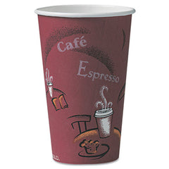 Dart® Solo® Paper Hot Drink Cups in Bistro® Design, 16 oz, Maroon, 300/Carton