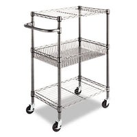 Alera® Three-Tier Wire Cart with Basket, 28w x 16d x 39h, Black Anthracite Carts & Stands-Utility Cart - Office Ready