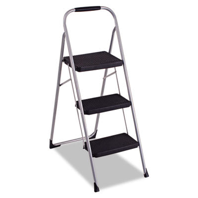 Cosco® Three-Step Big Step Folding Step Stool, 200 lb Capacity, 17.75 x 28 x 45.63, Light Gray Step Stools-Folding Step Stools - Office Ready