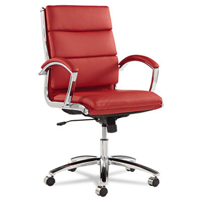 Alera® Neratoli® Mid-Back Slim Profile Chair, Faux Leather, Supports Up to 275 lb, Red Seat/Back, Chrome Base Chairs/Stools-Office Chairs - Office Ready