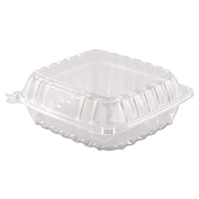 Dart® ClearSeal® Hinged-Lid Plastic Containers, 8.3 x 8.3 x 3, Clear, 250/Carton Food Containers-Takeout Clamshell, Plastic - Office Ready