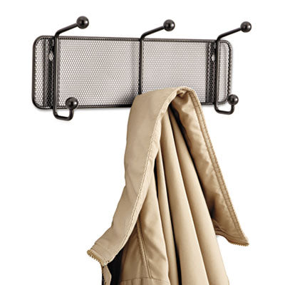 Safco® Onyx™ Mesh Wall Racks, 3 Hook, 14.75w x 3d x 5.5h, Steel/Black Clothes Racks-Wall Hook Racks & Rails - Office Ready