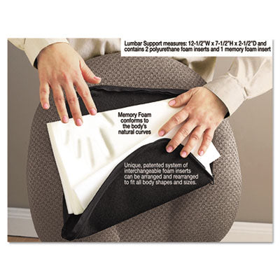 Master Caster® The ComfortMakers® Lumbar Support Cushion, Memory Foam, 12.5 x 2.5 x 7.5, Black Seat Cushions & Backrests - Office Ready