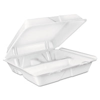 Dart® Foam Hinged Lid Containers, 3-Compartment, 8 oz, 9 x 9.4 x 3, White, 200/Carton Takeout Food Containers - Office Ready