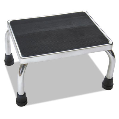 Medline Chrome Foot Stool, 1-Step, 350 lb Capacity, 16 x 12 x 8.25, Steel, Chrome/Black Mat Step Stools-Platforms & Block Steps - Office Ready